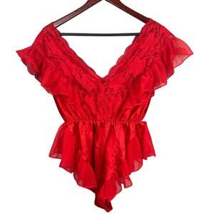 Vintage Lily Of France Satin And  Lace Teddy Bodysuit Liberation Era Coquette L